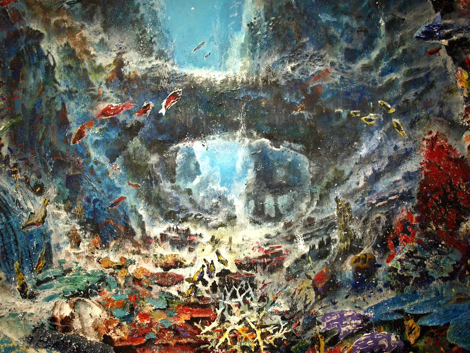 Francesco Santosuosso, 5 particolare del dipinto I MISTERI DEL MONDO SOMMERSO, 2022, olio, 210×150 cm