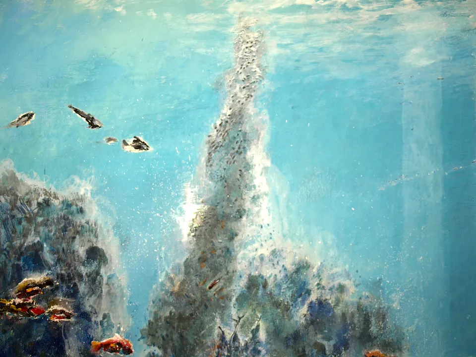 Francesco Santosuosso, 7 particolare del dipinto I MISTERI DEL MONDO SOMMERSO, 2022, olio e acrilico su tela, 210×150 cm