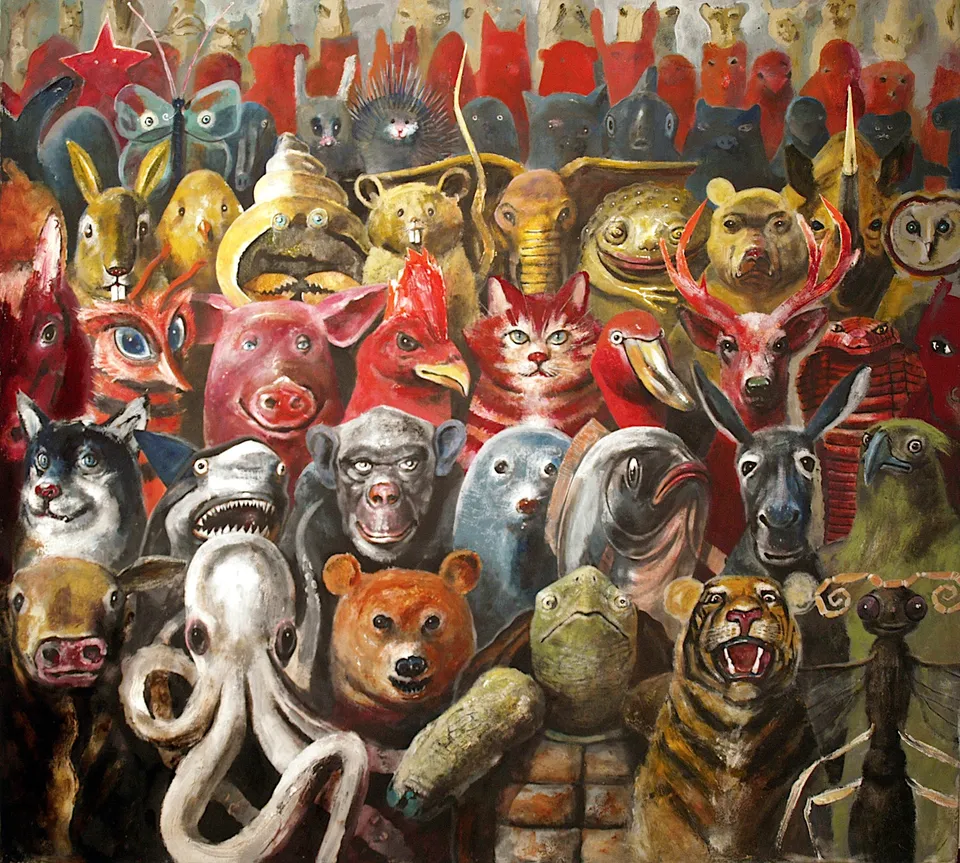 Francesco Santosuosso, Animali, 2011, olio acrilici su tavola, 70×80 cm