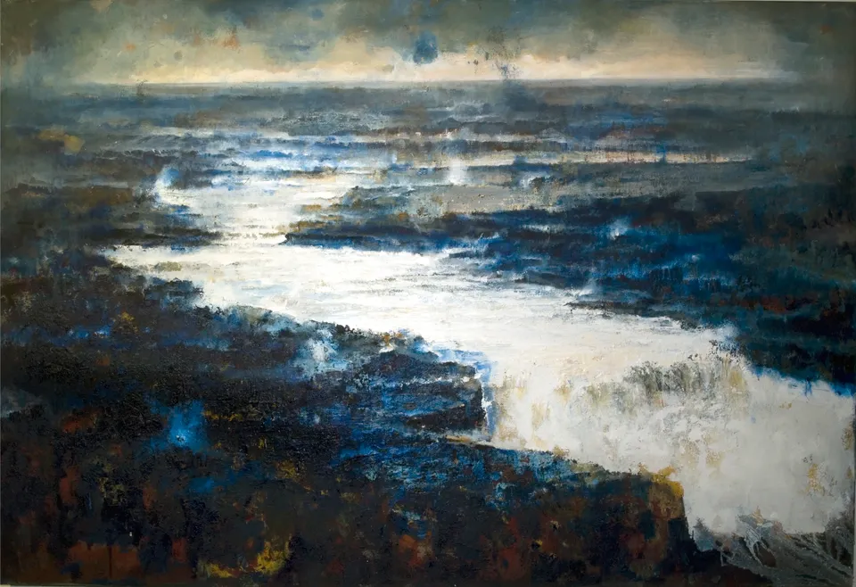Francesco Santosuosso, Apocaliptic river, 2017, olio e acrilico su tela, 100×150 cm