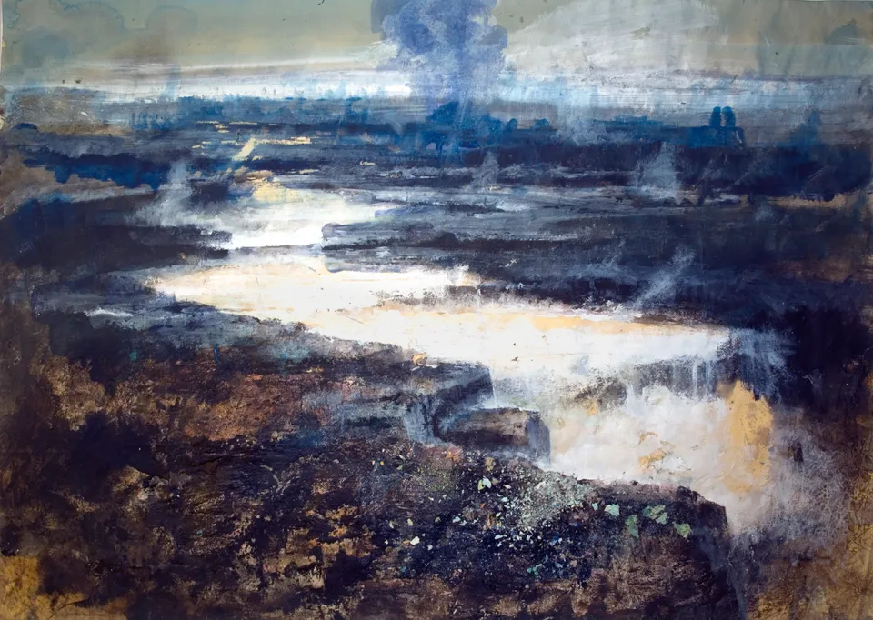 Francesco Santosuosso, Apocaliptic river, 2017, acquarello olio acrilico su carta, 70×100 cm