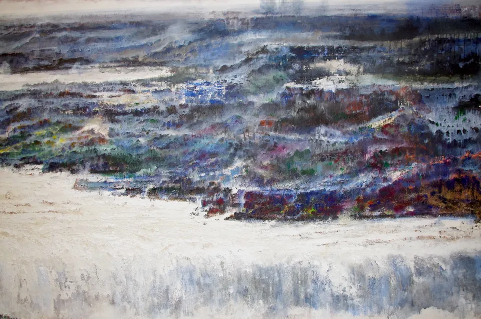 Francesco Santosuosso, Apocalyptic river, 2023, acrilico su tela, 200×370 cm