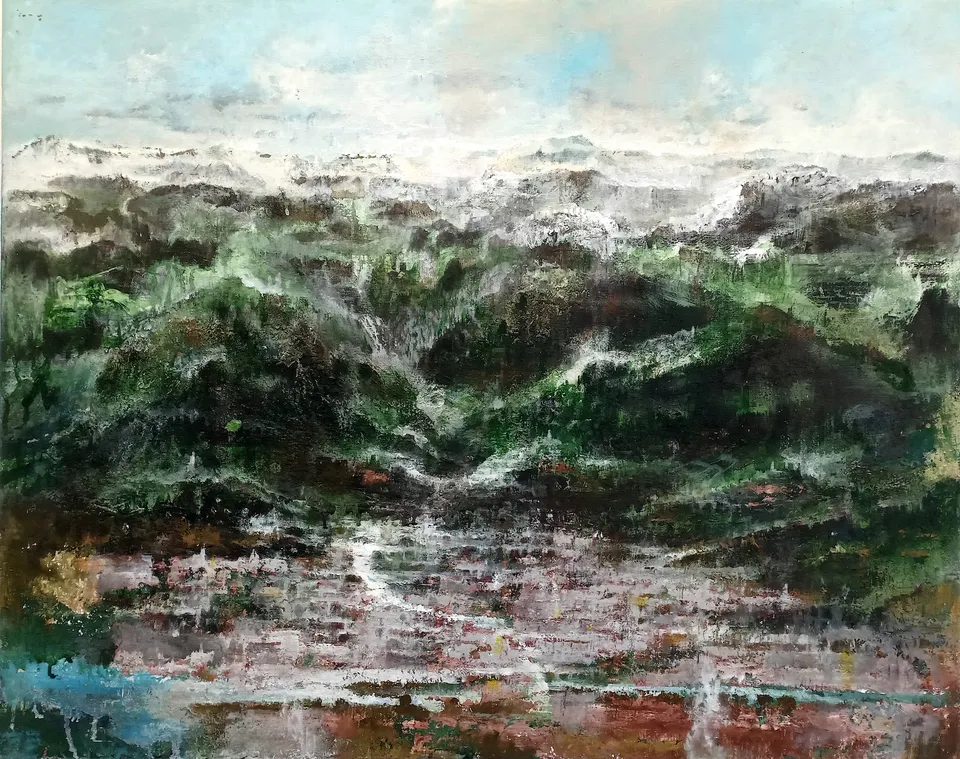 Francesco Santosuosso, Belluno, 2023, olio su tela di juta, 80×100 cm