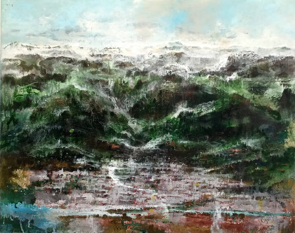Francesco Santosuosso, Belluno, 2022, olio su tela di juta, 80×100 cm