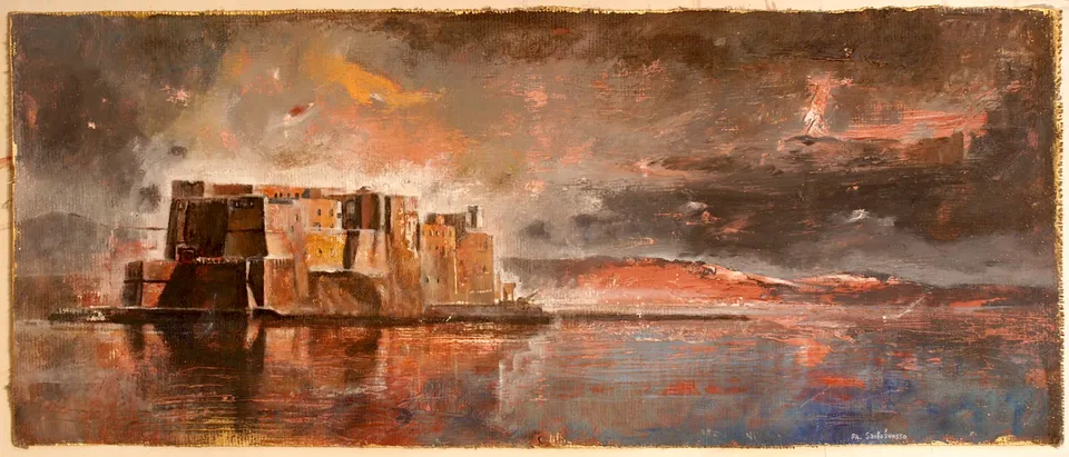 Francesco Santosuosso, Castel dell'Ovo8, 2012, olio su tela, 27×65 cm