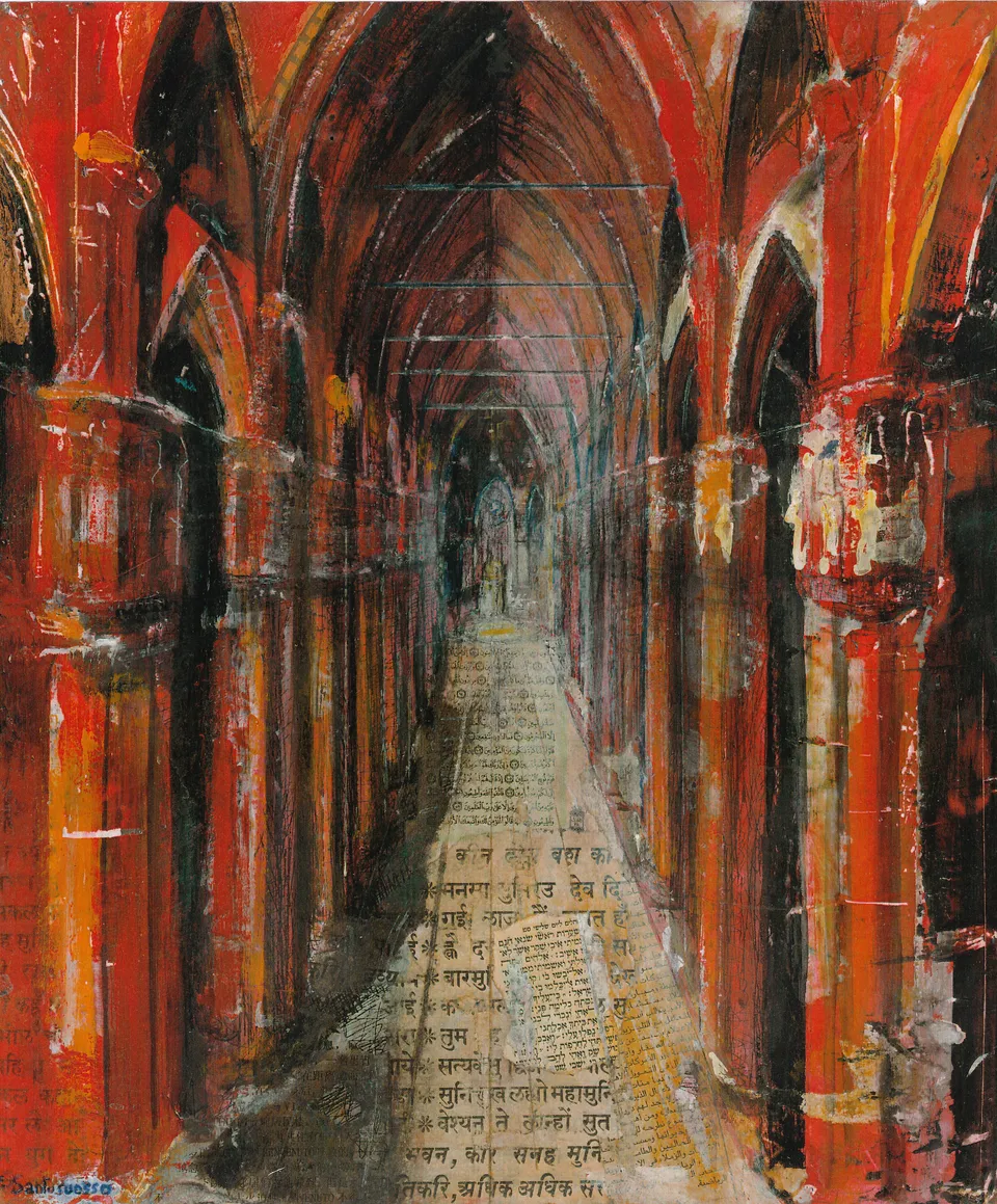 Francesco Santosuosso, Chiesa rossa, 2000, tecnica mista su tavola, 34×29 cm