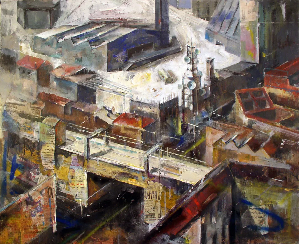 Francesco Santosuosso, Cortile in viale Monza, 2003, acrilico su tela, 90×110 cm