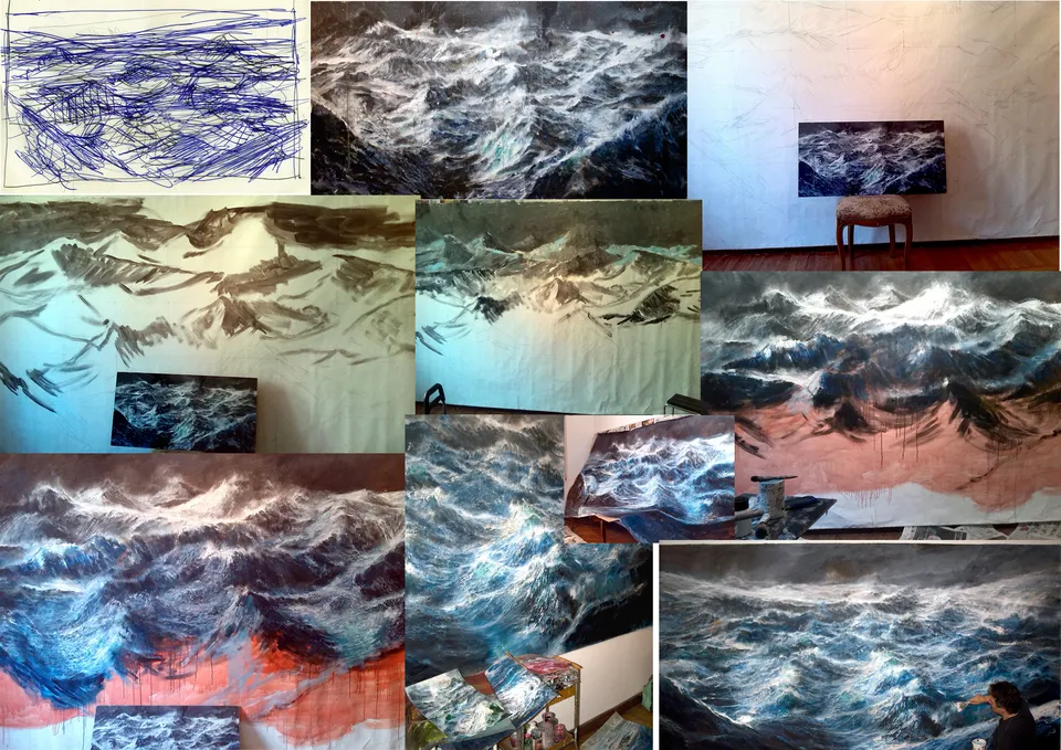 Francesco Santosuosso, Dallo schizzo al definitivo, fasi della lavorazione dell'opera TEMPESTA SULL'OCEANO PRIMORDIALE, 2019
