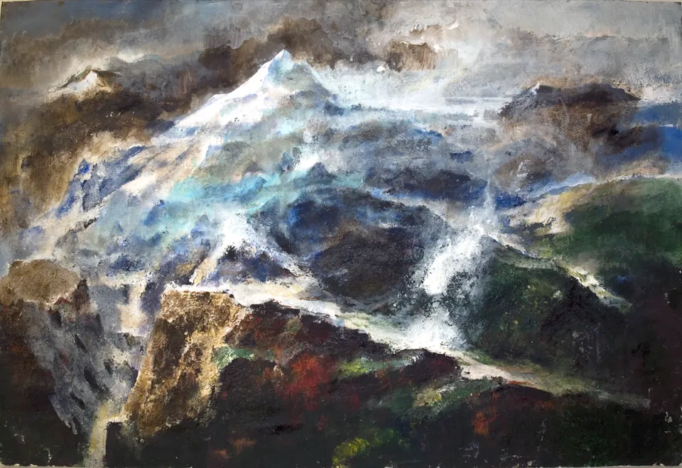 Francesco Santosuosso, Disgelo, 2016, acquarello olio acrilico su carta, 66×98 cm