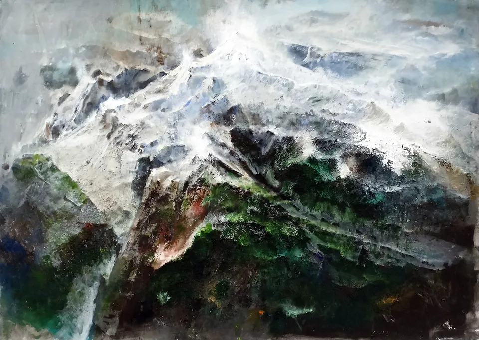 Francesco Santosuosso, Disgelo, 2016, olio e acrilico su carta, 70×100 cm