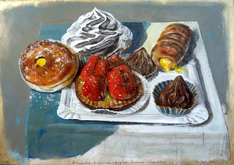 Francesco Santosuosso, Dolci, 2008, acrilico su tavola aprile, 40×53 cm
