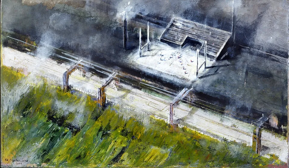 Francesco Santosuosso, Giuriati nuovo, 2002, acrilico su tela, 30×50 cm