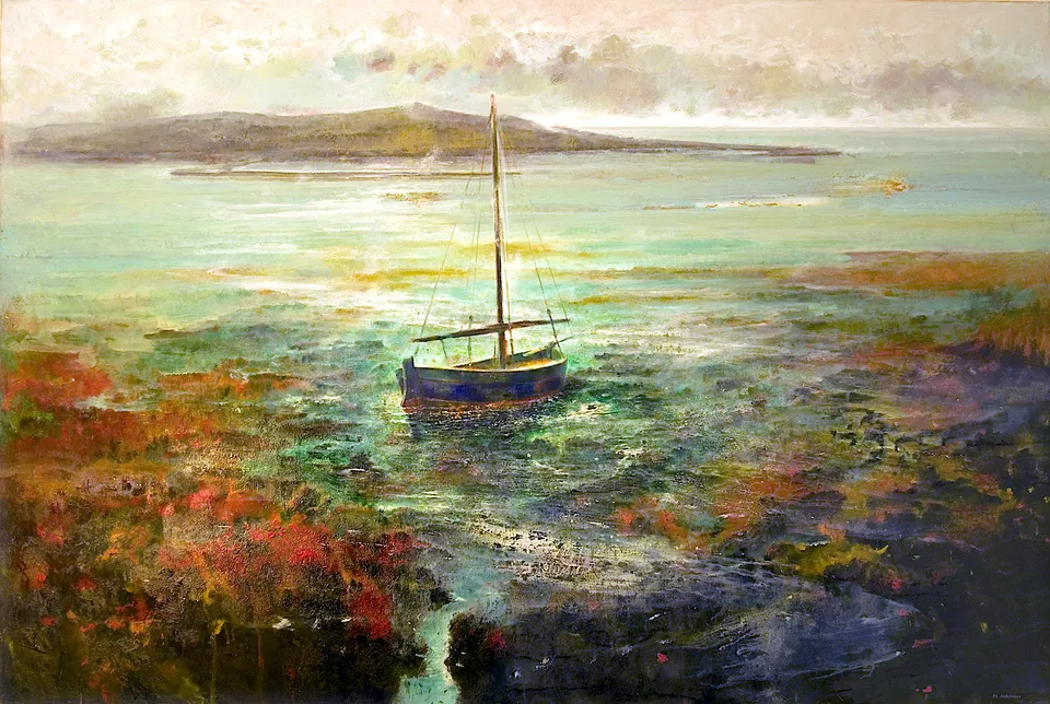 Francesco Santosuosso, Gozzo, 2017, olio su tela, 100×150 cm