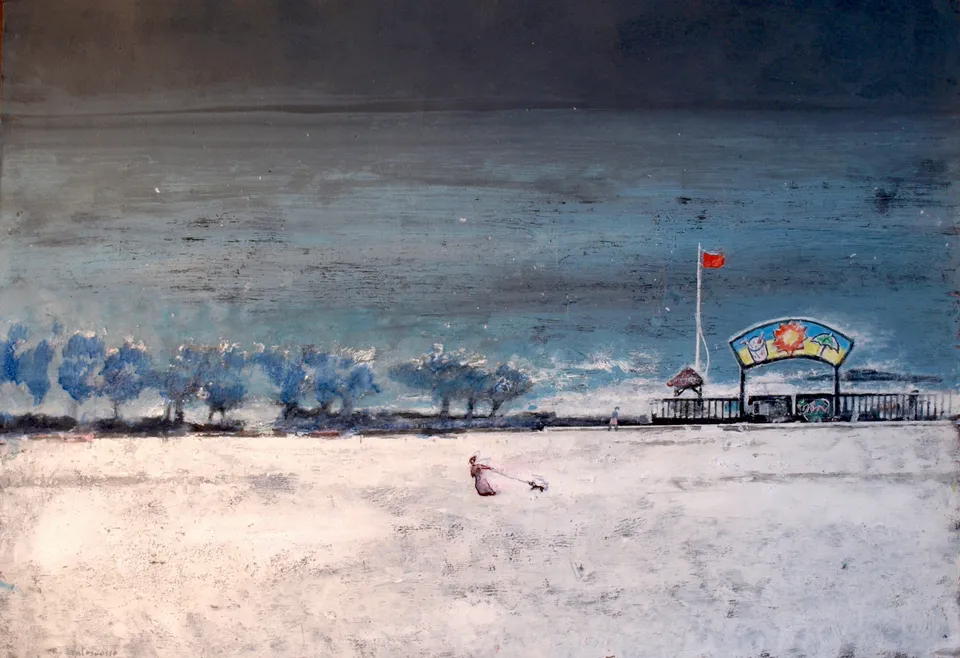 Francesco Santosuosso, Il mare d'inverno, 2024, acrilico su carta, 35×50 cm