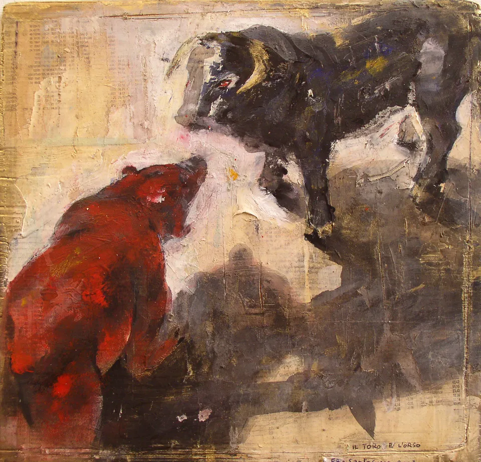 Francesco Santosuosso, Il toro e l'orso, 2007, 40×40 cm