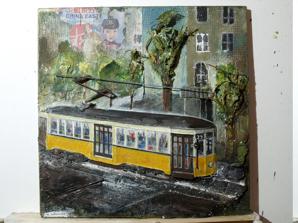 Francesco Santosuosso, Il vecchio tram giallo, 2014, bassorilievo