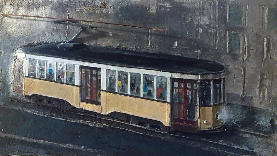 Francesco Santosuosso, Il vecchio tram giallo, 2014, bassorilievo