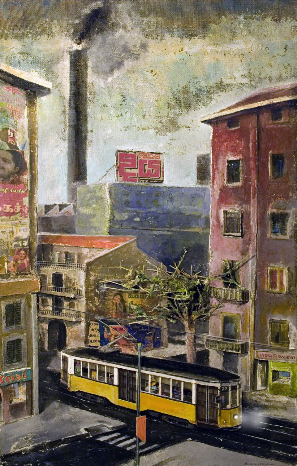 Francesco Santosuosso, Il-vecchio-tram-giallo, 2014, bassorilievo, 100×65 cm
