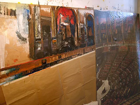 Francesco Santosuosso, In lavorazione, 2010, olio, acrilici, smalti, 200×300 cm
