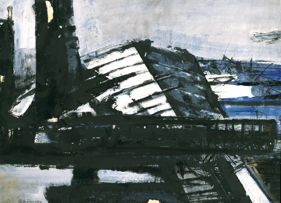 Francesco Santosuosso, Industrial, 1996, acrilico su tela, 30×40 cm