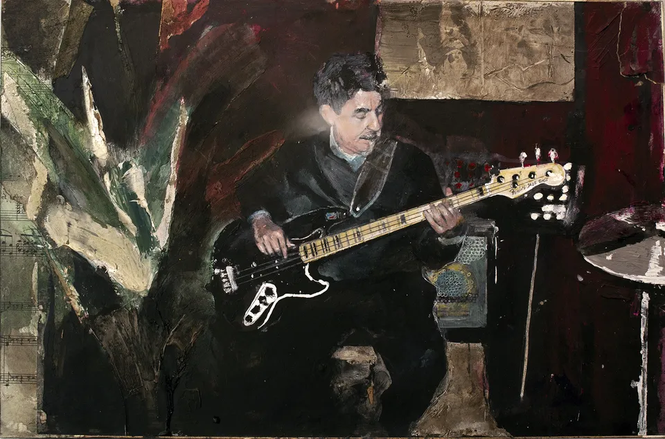 Francesco Santosuosso, Jam session 1, 2019, tecnica mista su tavola, 30×45 cm
