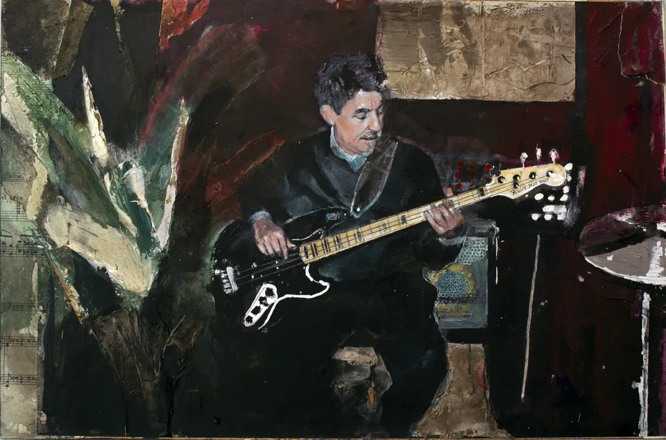 Francesco Santosuosso, Jam session 1, tecnica mista su tavola, 30×45 cm