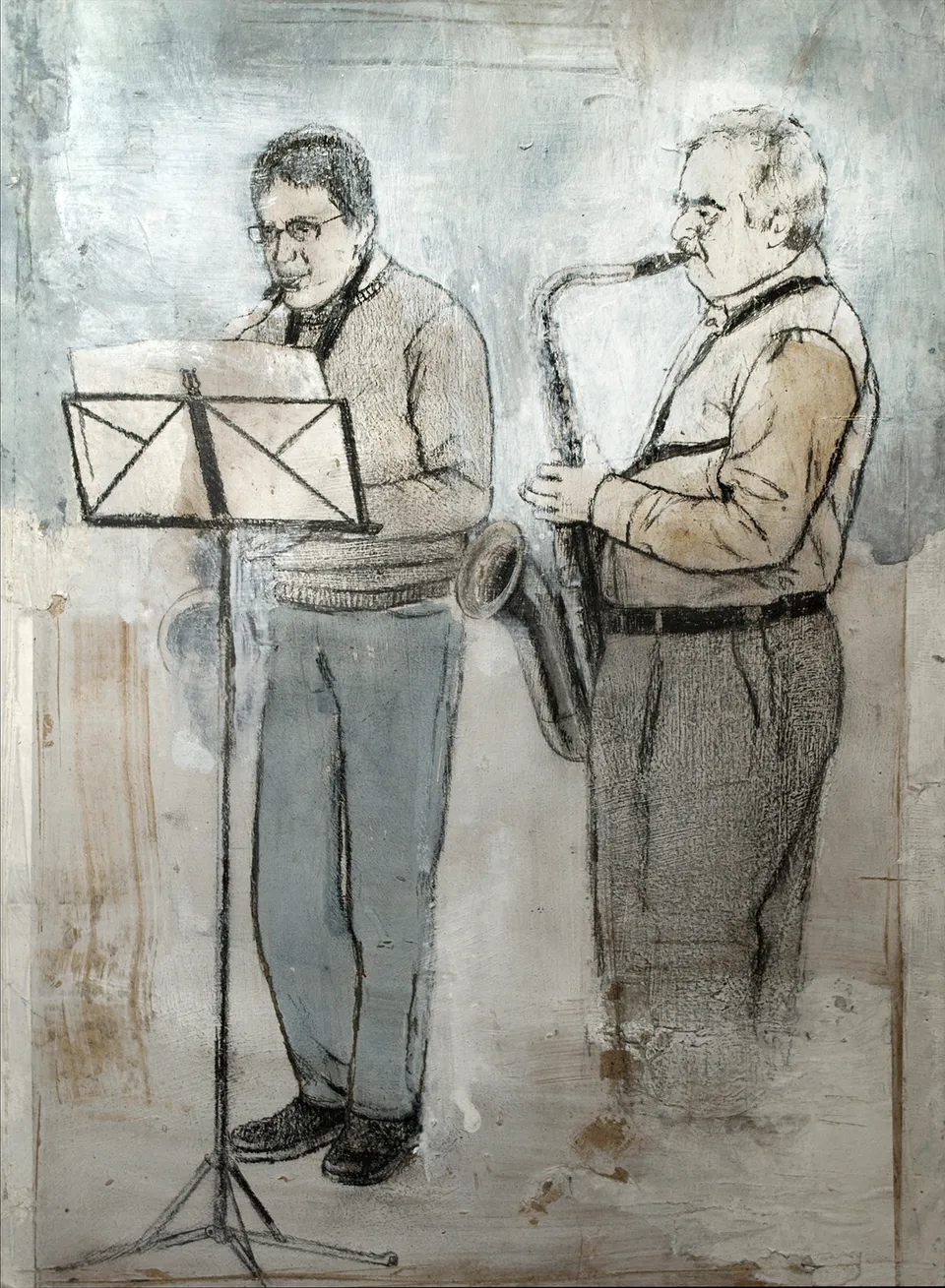 Francesco Santosuosso, Jam session 4, 2019, tecnica mista su tavola, 30×45 cm