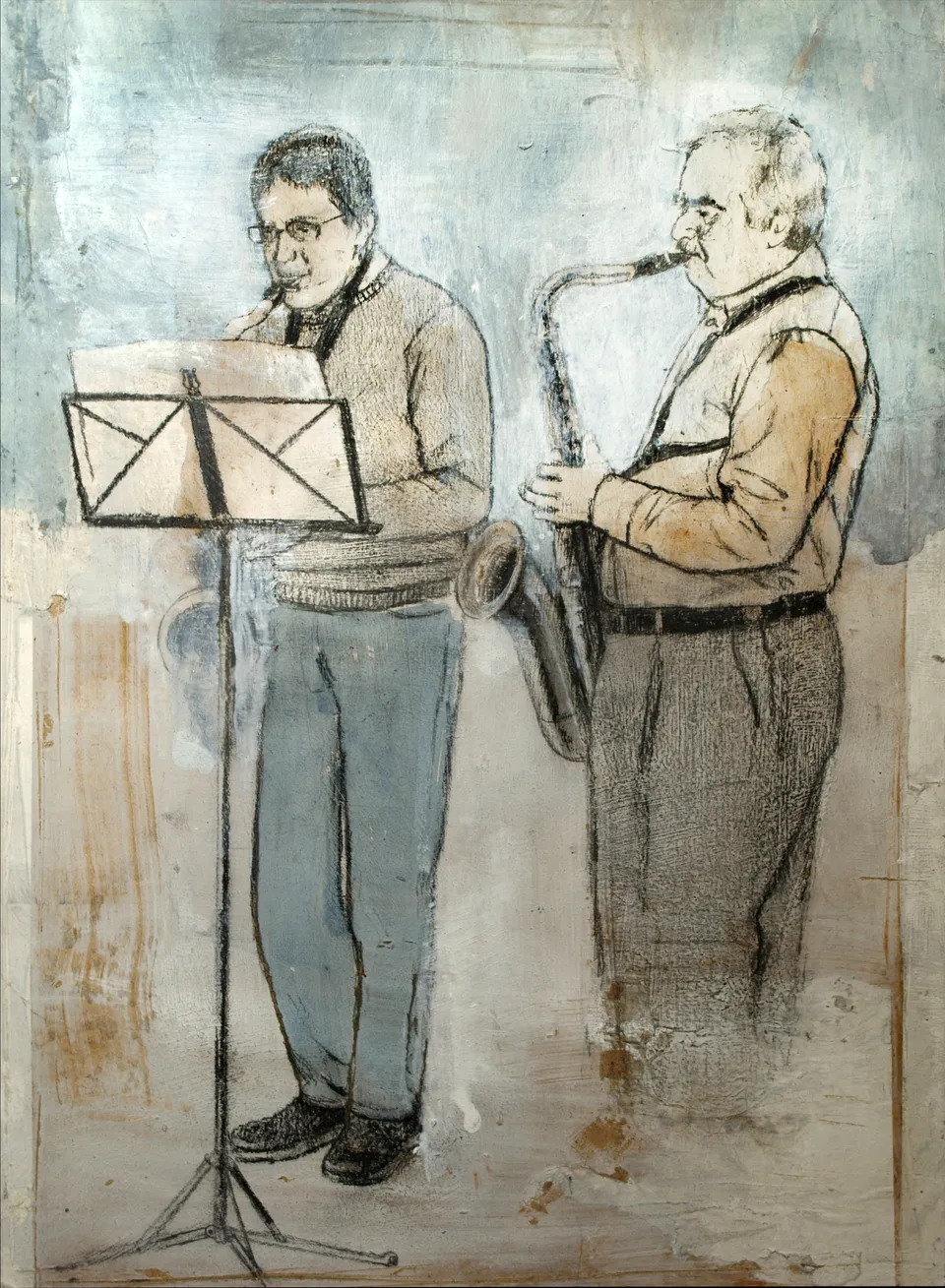 Francesco Santosuosso, Jam session 4, tecnica mista su tavola, 30×45 cm