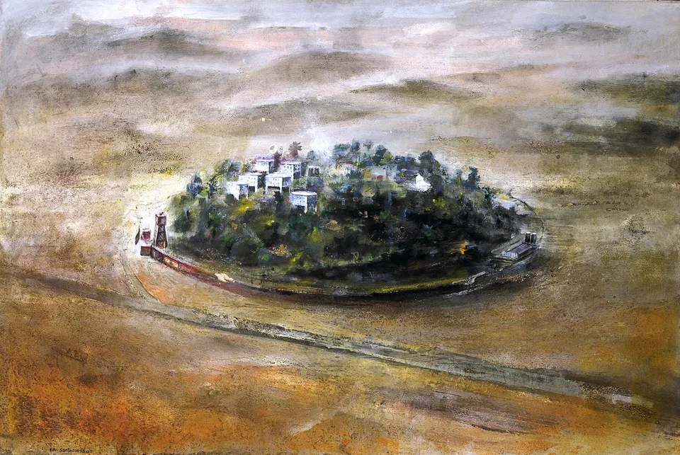 Francesco Santosuosso, Kibbuts sasa, 2003, tecnica mista su tavola, 40×60 cm