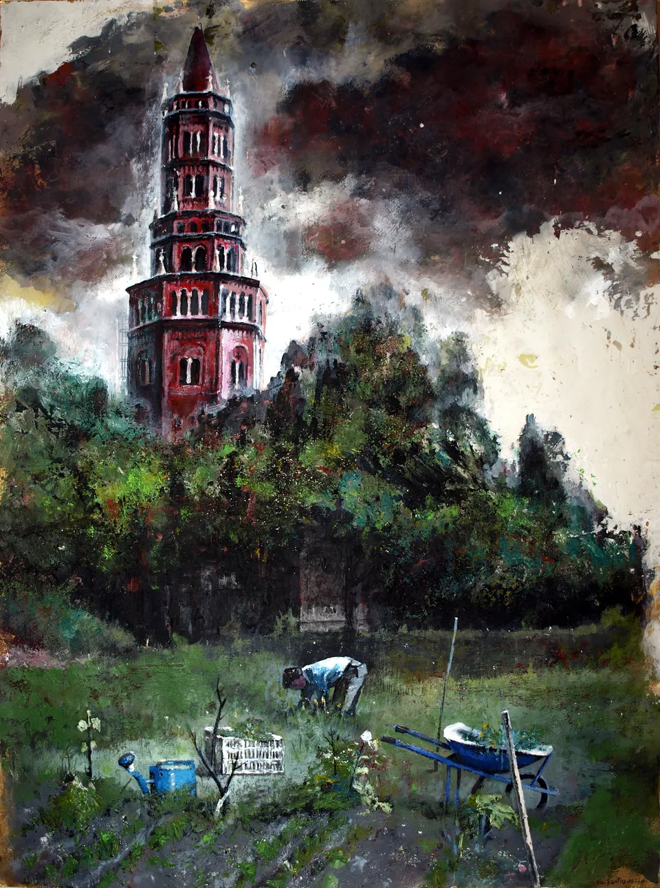 Francesco Santosuosso, L'orto di frate Erredo, 2022, olio su carta, 79×50 cm