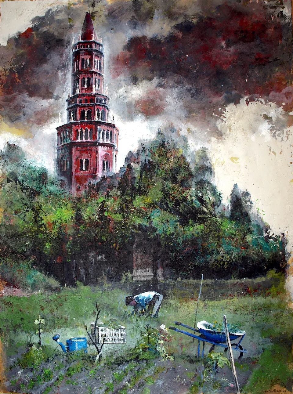 Francesco Santosuosso, L'orto di frate Erredo, 2022, olio su carta, 79×50 cm
