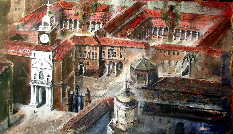Francesco Santosuosso, La cattolica, 2005, olio su tavola, 40×70 cm
