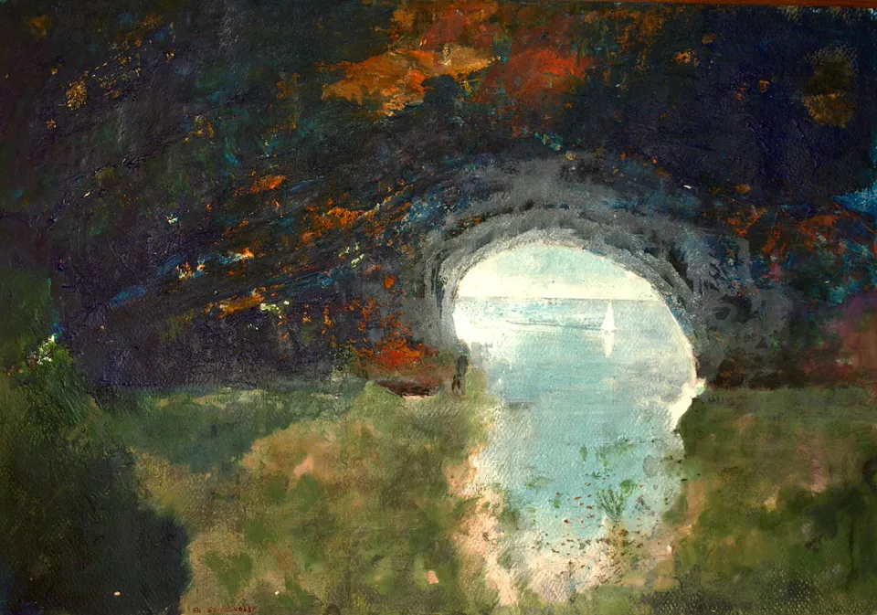 Francesco Santosuosso, La caverna, 2024, acrilico su carta, 35×50 cm