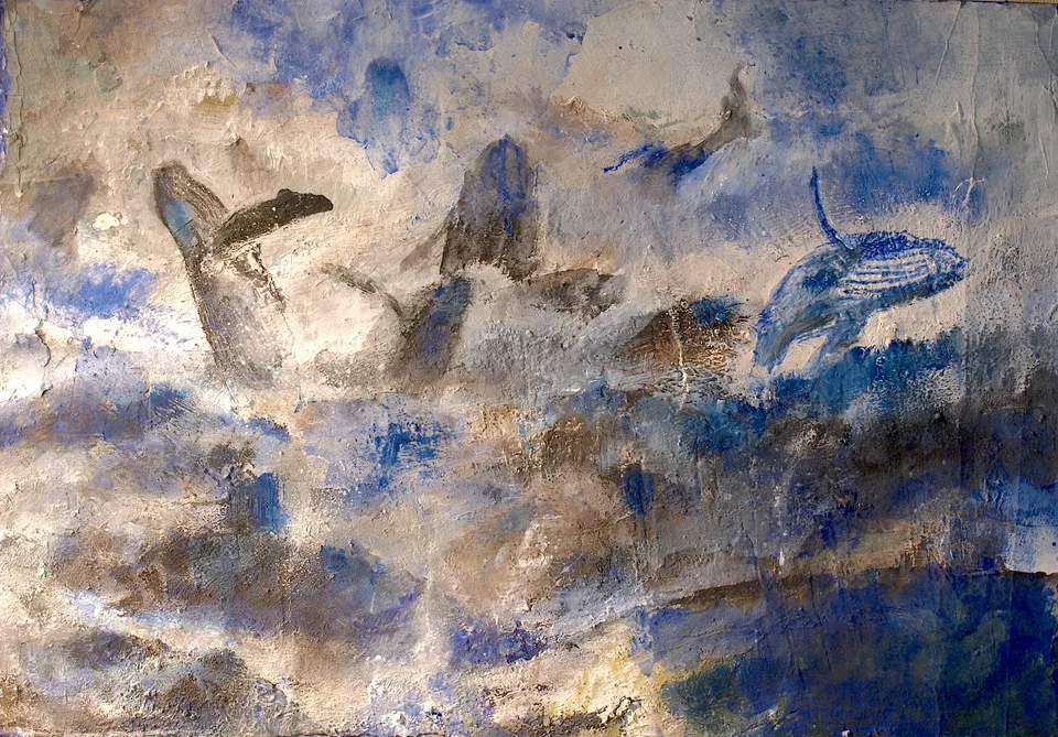 Francesco Santosuosso, La danza delle balene, 2024, acrilico su carta, 35×50 cm