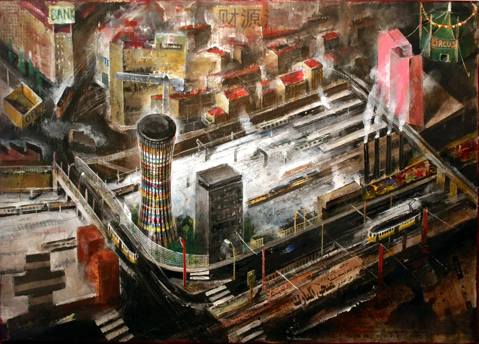 Francesco Santosuosso, La torre del ponte farini -tela, 2011, 50×70 cm