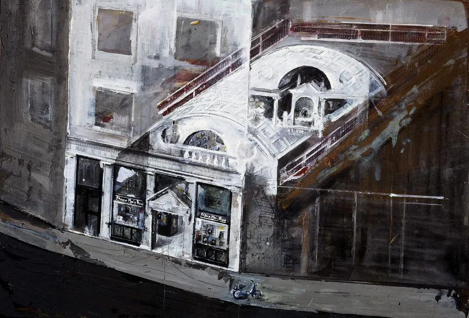 Francesco Santosuosso, Libreria Franco Maria Ricci, , mista su legno, 2002, 54×80 cm