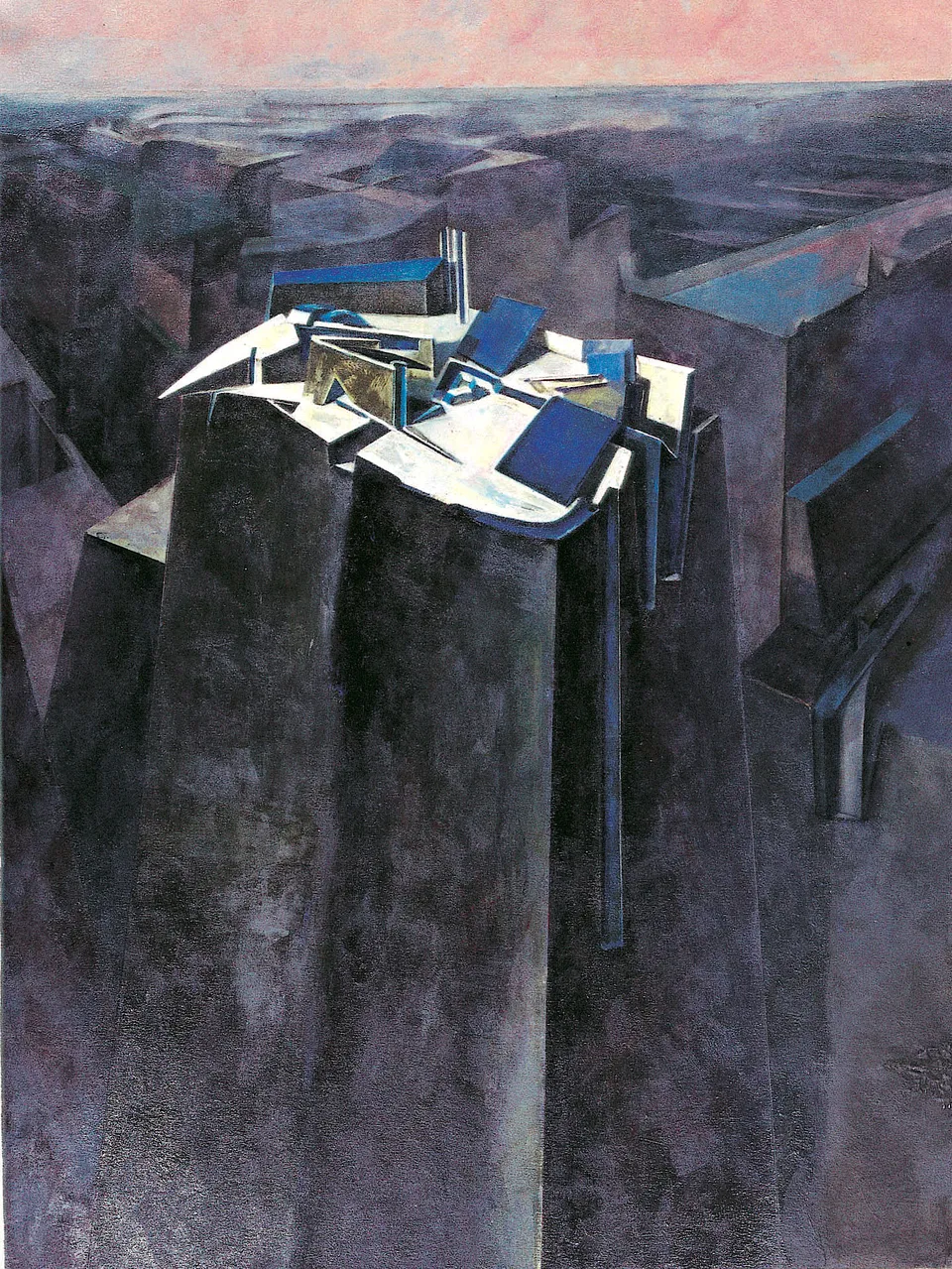 Francesco Santosuosso, Metropolis, 1992, olio e acrilico su cartone, 70×50 cm