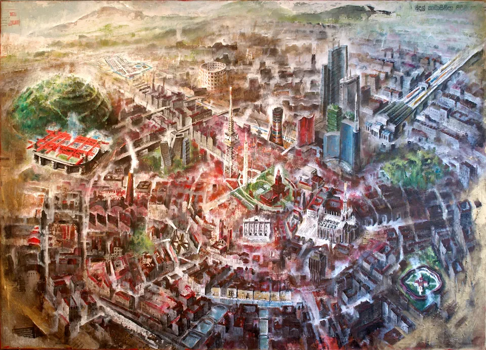 Francesco Santosuosso, Milano, 2012, olio acrilico su tela, 100×140 cm