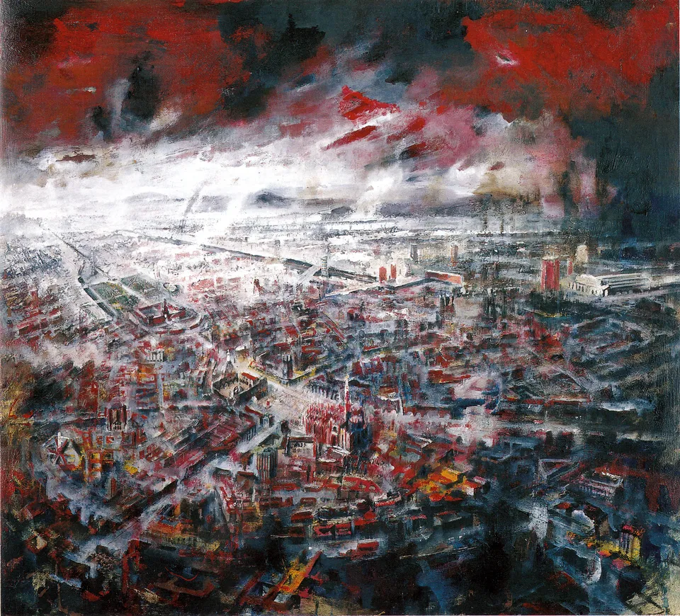 Francesco Santosuosso, Milano, 2005, tecnica mista su tavola, 114×125 cm