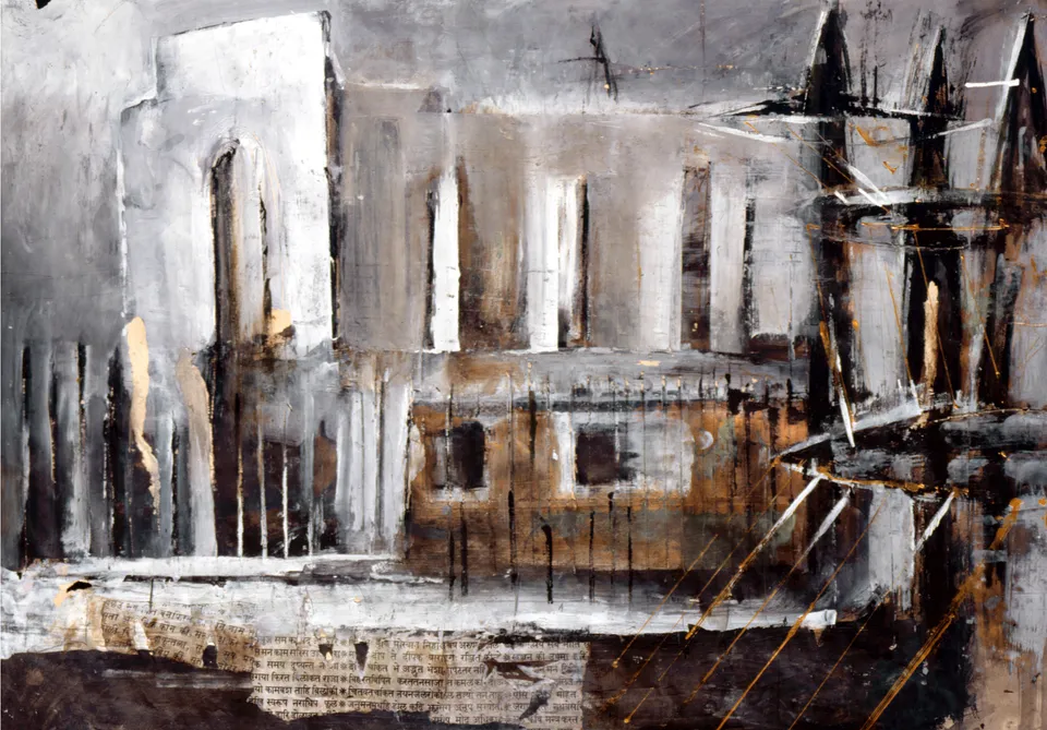 Francesco Santosuosso, Milano centrale elettrica- mista su tela, 2002, 50×70 cm
