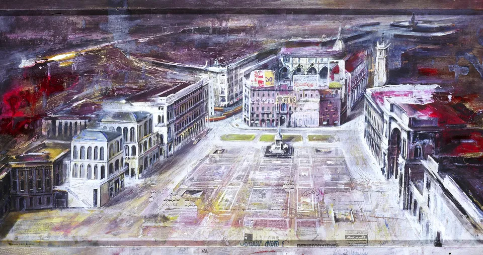 Francesco Santosuosso, Milano-piazza duomo, 2006, acrilico su tavola