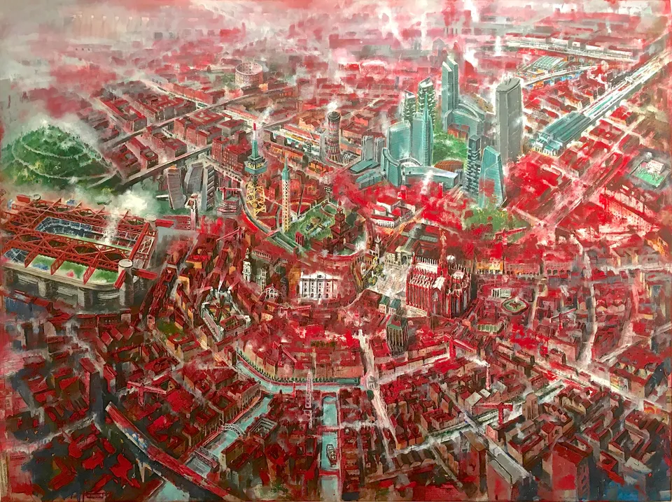 Francesco Santosuosso, MILANO-ROSSA-Fr, 2020, olio, 150×200 cm