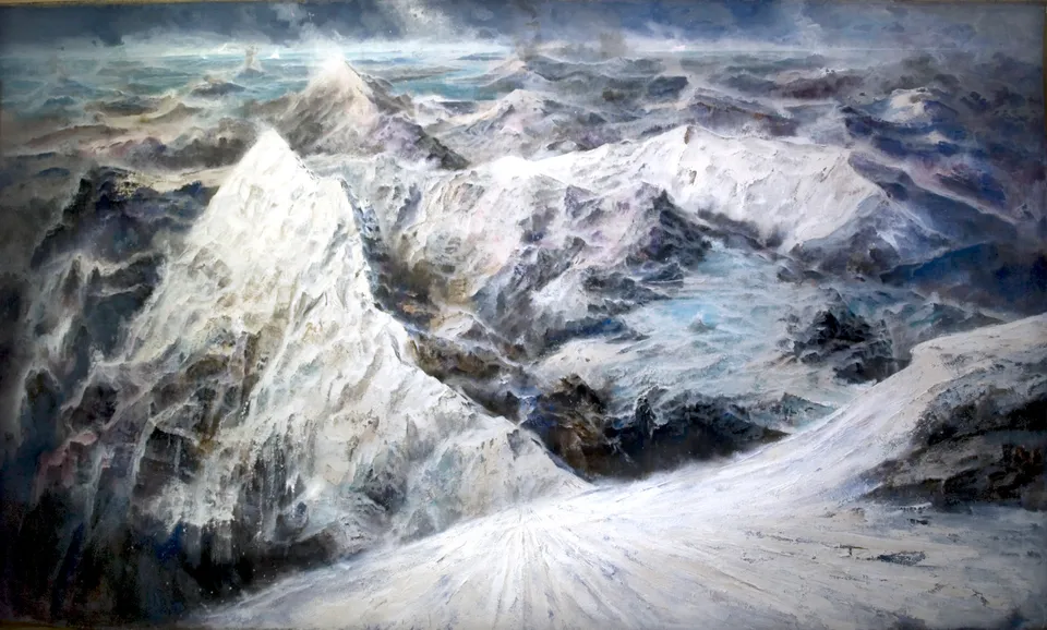 Francesco Santosuosso, Montagne, 2015, olio e acrilico su tela, 220×370 cm