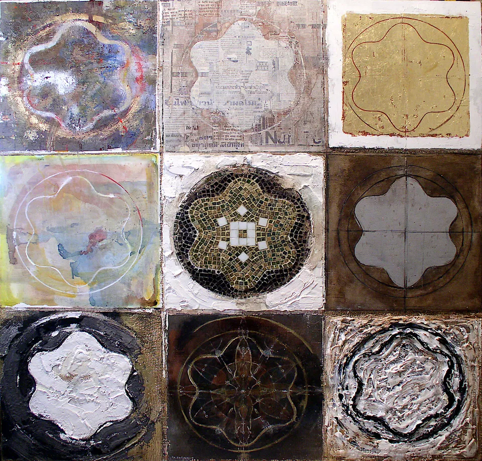 Francesco Santosuosso, Montblanc 9 stelle, 2007, tecnica mista su tavola, 120×120 cm