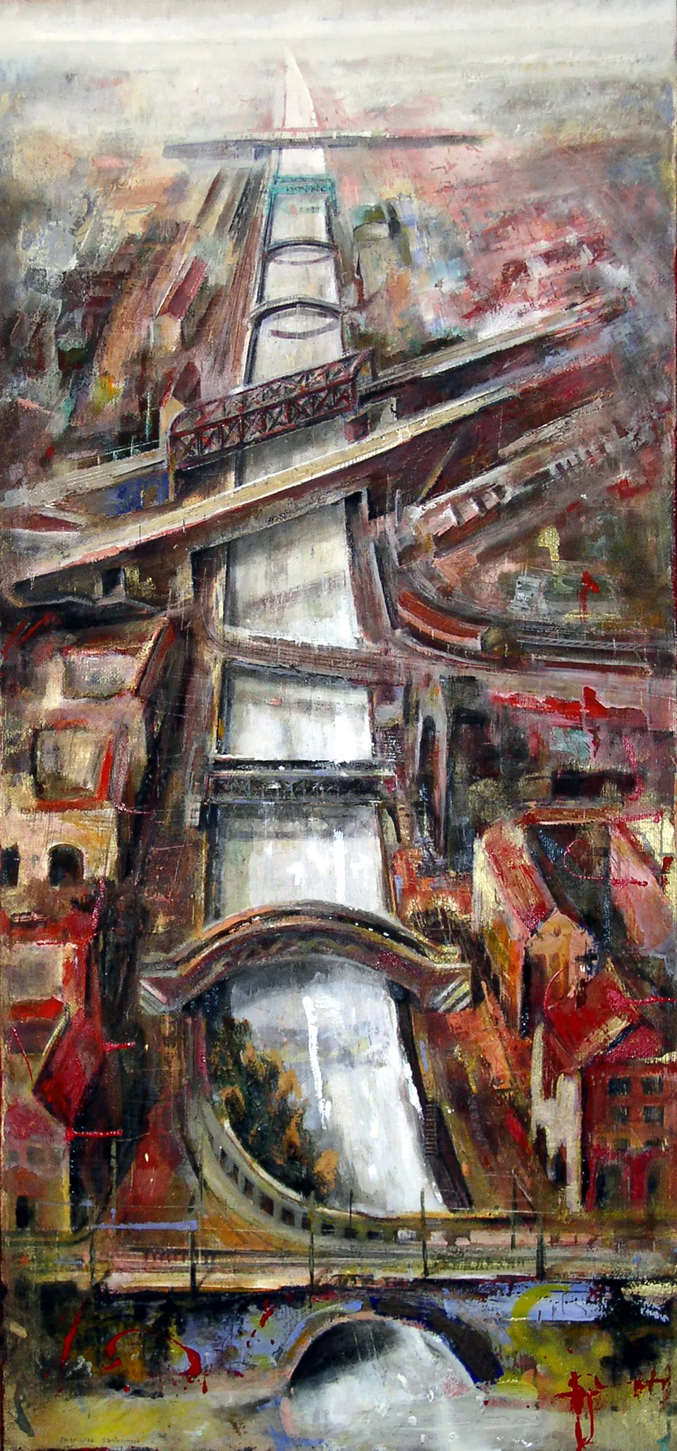Francesco Santosuosso, Naviglio, 2003, olio e acrilico su tela, 150×70 cm