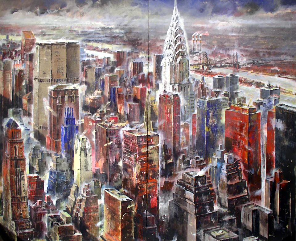Francesco Santosuosso, New york, 2005, olio e acrilico su tela, 200×300 cm