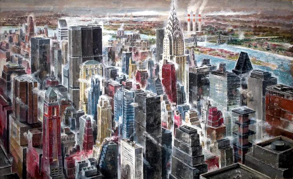 Francesco Santosuosso, New york, 2013, olio acrilico su tavola, 90×145 cm
