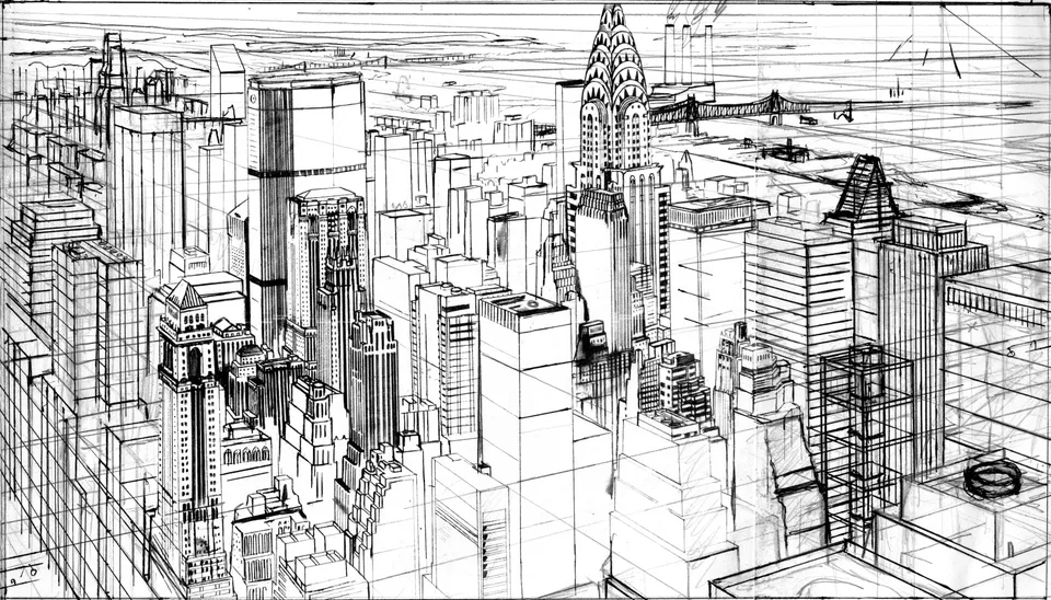 Francesco Santosuosso, New york disegno preparatorio, 2013, 145×90 cm