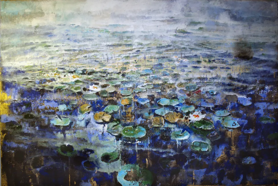 Francesco Santosuosso, Ninfee, 2016, acrilico su tela, 100×150 cm