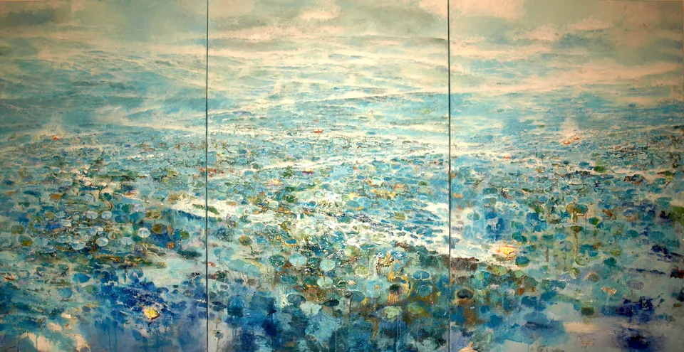 Francesco Santosuosso, Ninfee, 2024, olio e acrilico su tela, 150×300 cm
